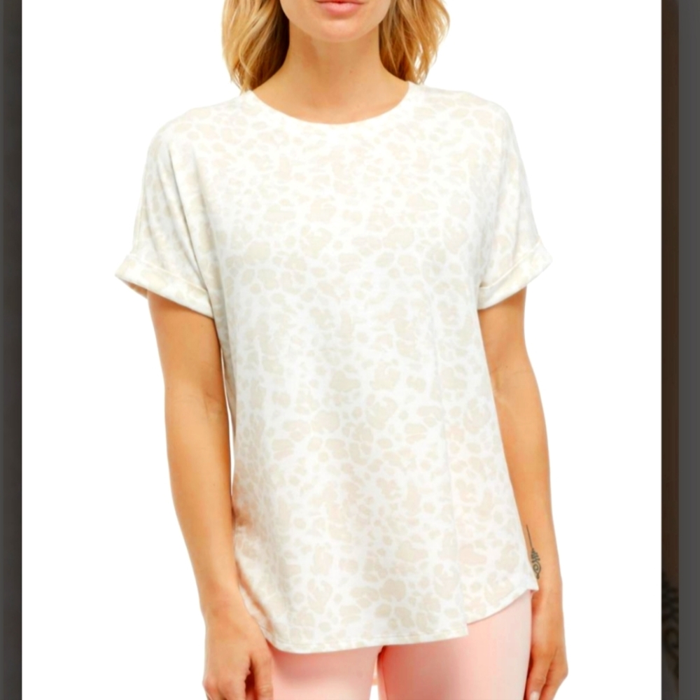 Wonderly Crew-neck Baby Terry Tshirt- Tan Leopard Size 2X